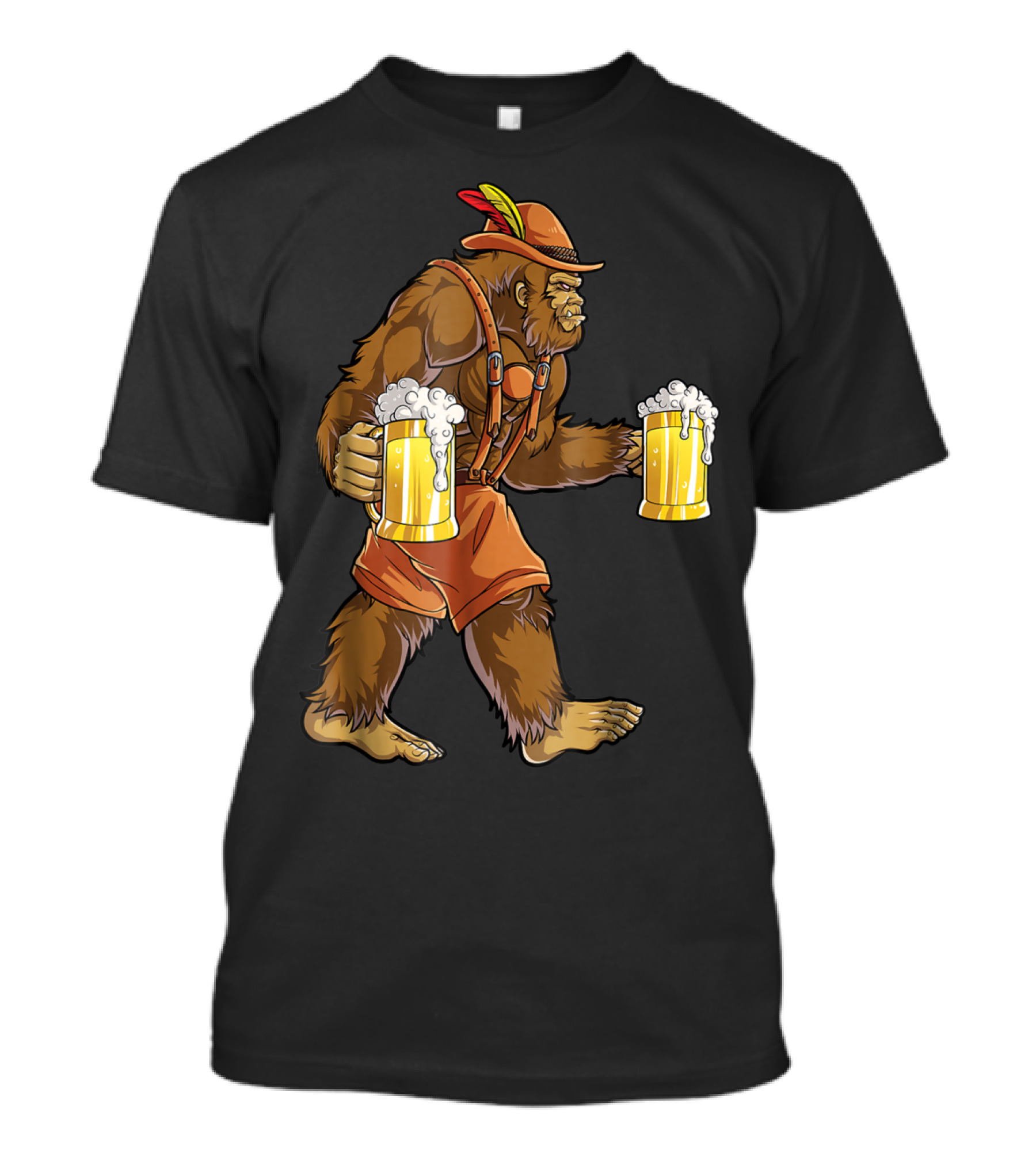 Bigfoot Lederhosen Oktoberfest Prost Beer Mug Bavarian Hat T-Shirt