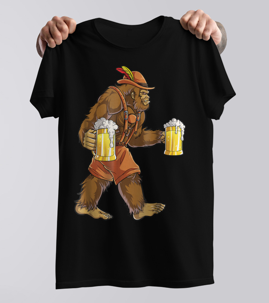 Bigfoot Lederhosen Oktoberfest Prost Beer Mug Bavarian Hat T-Shirt