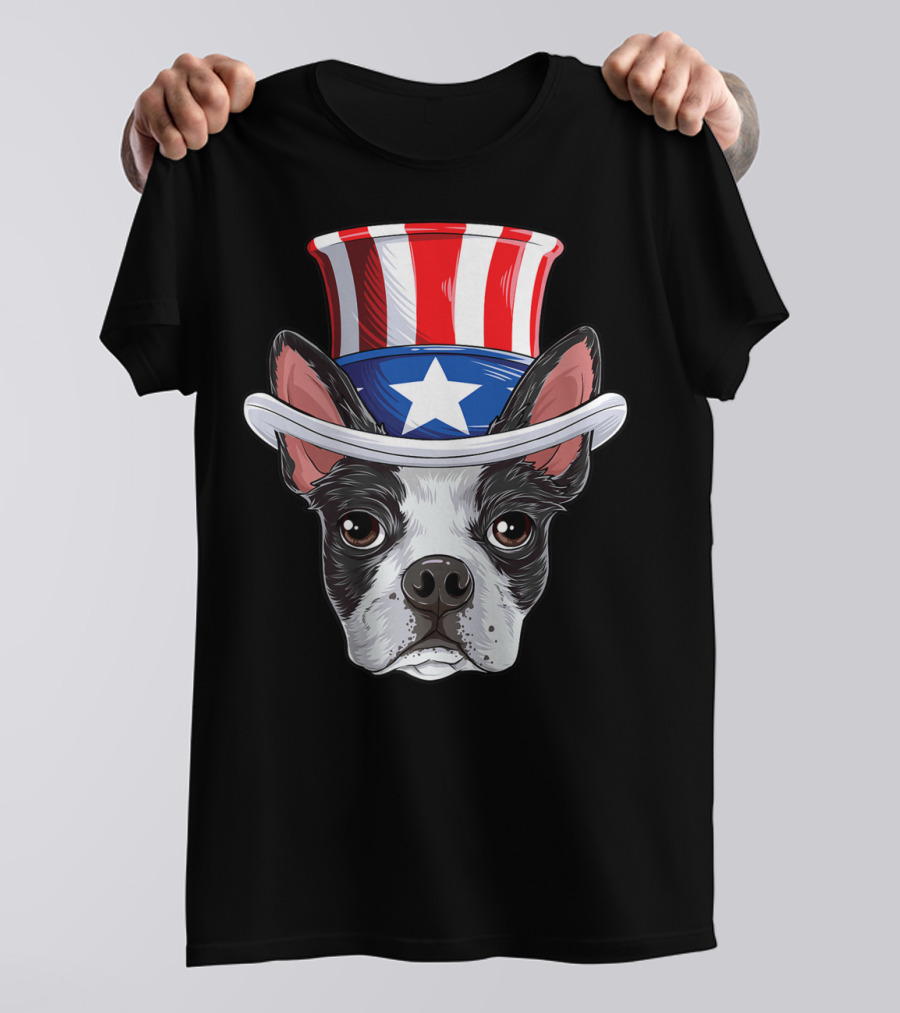 Boston Terrier Patriotic Uncle Sam Hat 4th Of July T-Shirt
