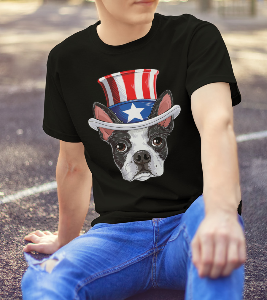 Boston Terrier Patriotic Uncle Sam Hat 4th Of July T-Shirt