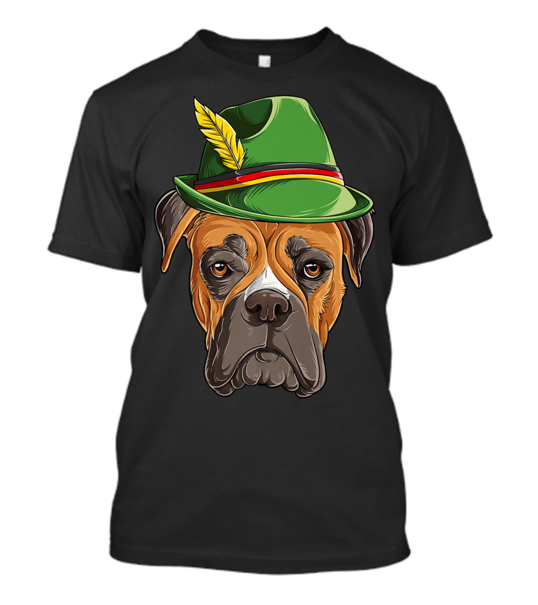 Boxer Dog Oktoberfest Green Hat Feather Lederhosen T-Shirt
