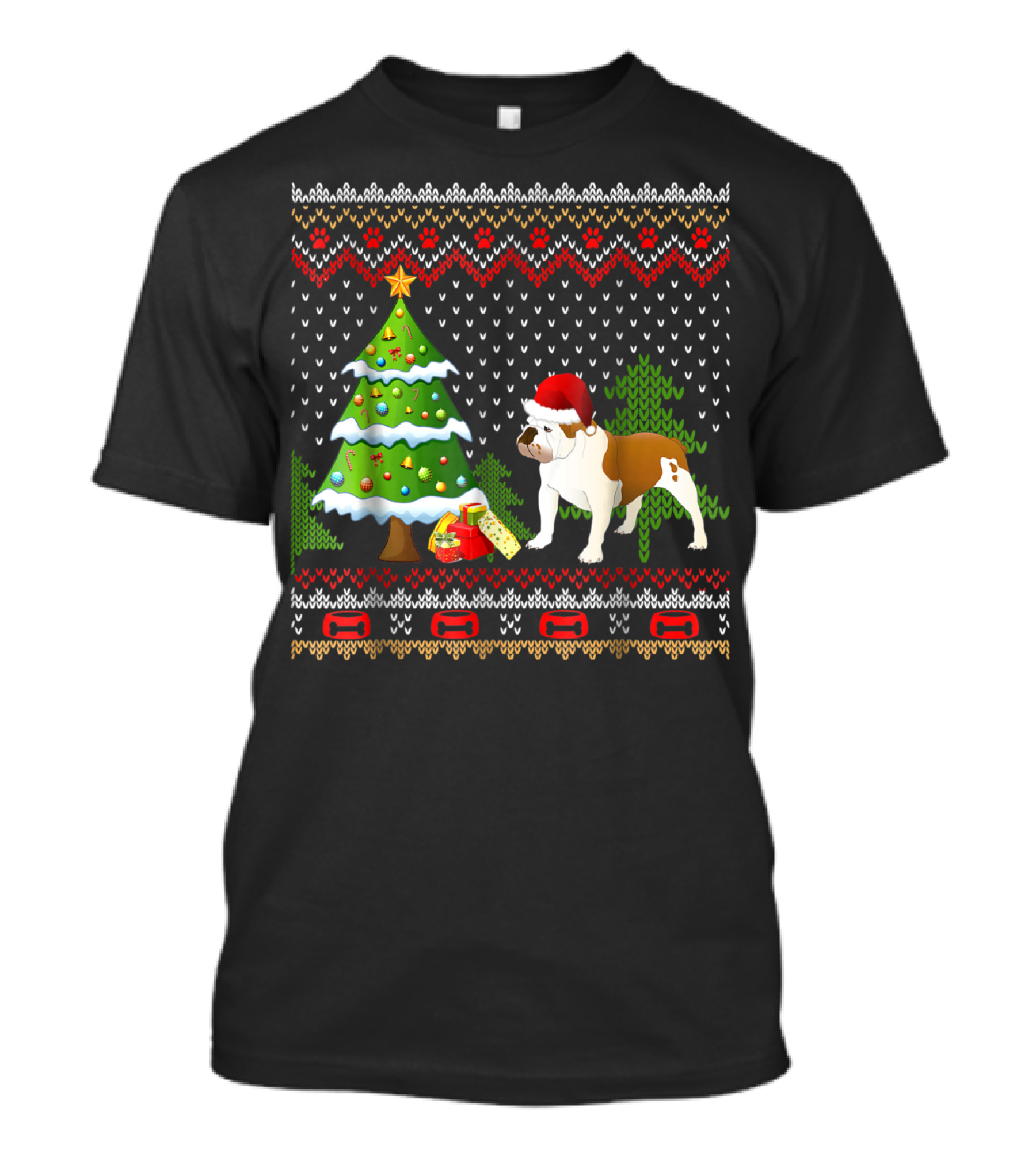 Bulldog Santa Christmas UglyDog Sweater Winter Festive Tree T-Shirt
