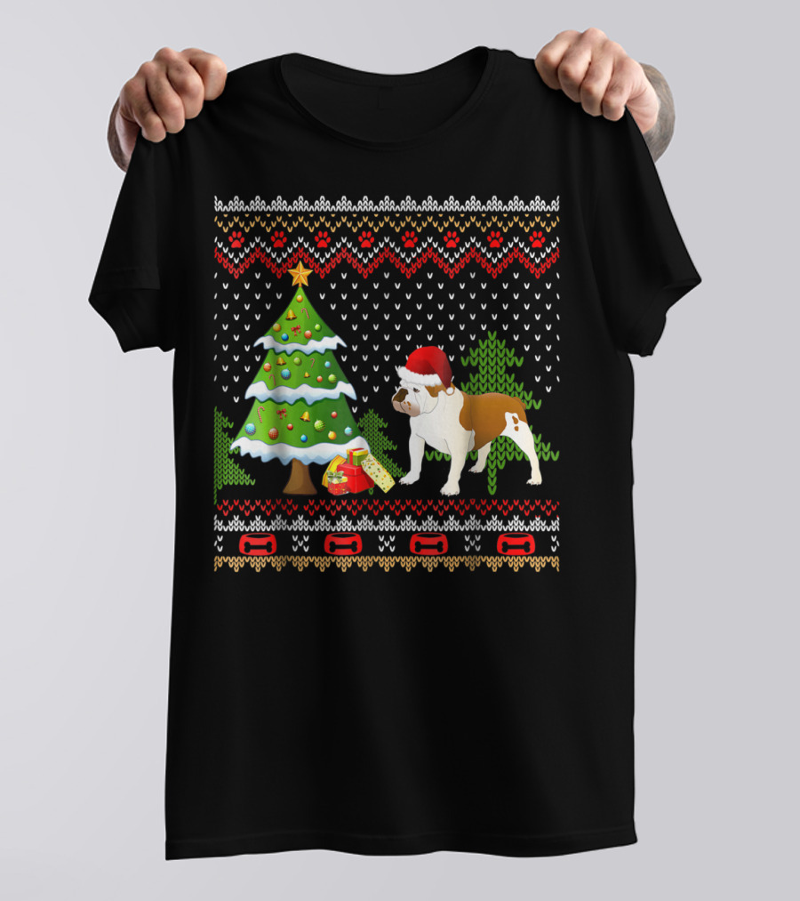 Bulldog Santa Christmas UglyDog Sweater Winter Festive Tree T-Shirt