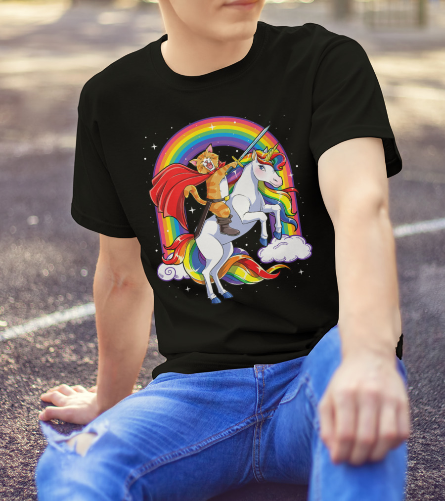 Cat Unicorn Kids Space Galaxy Caticorn Rainbow Hero Adventure T-Shirt