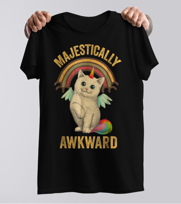 Majestically Awkward Caticorn Cat With Rainbow Wings T-Shirt