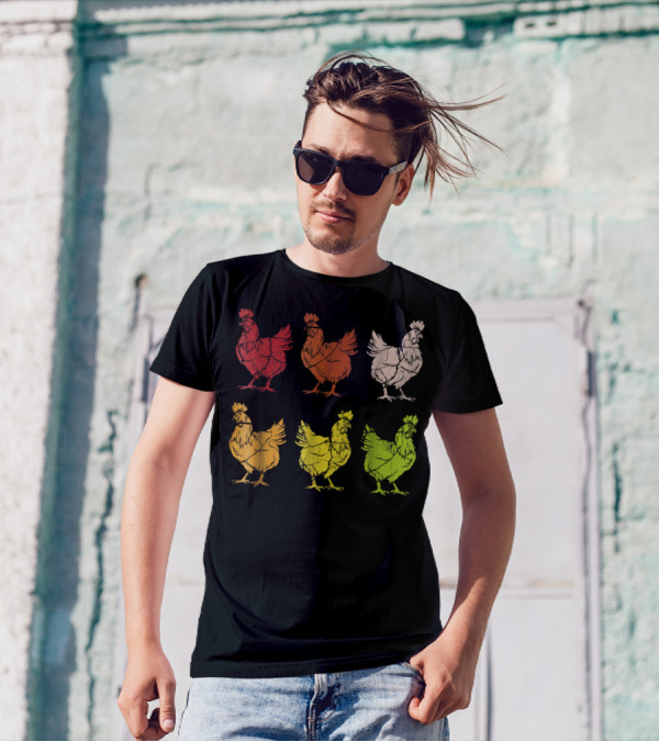 Chicken Vintage Funny Farm Poultry Farmer Colorful Rooster T-Shirt