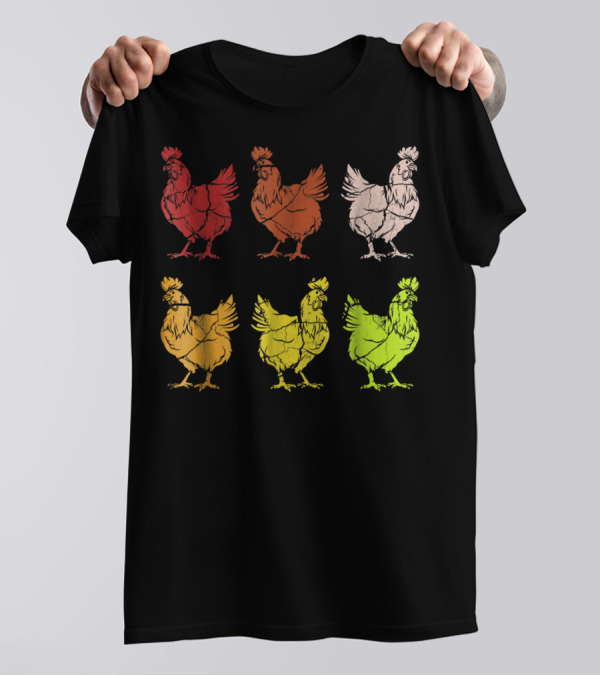 Chicken Vintage Funny Farm Poultry Farmer Colorful Rooster T-Shirt