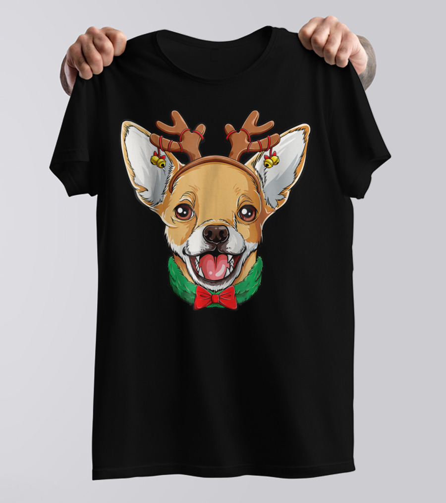 Chihuahua Christmas Reindeer Antlers Bowtie Dog Xmas LC T-Shirt