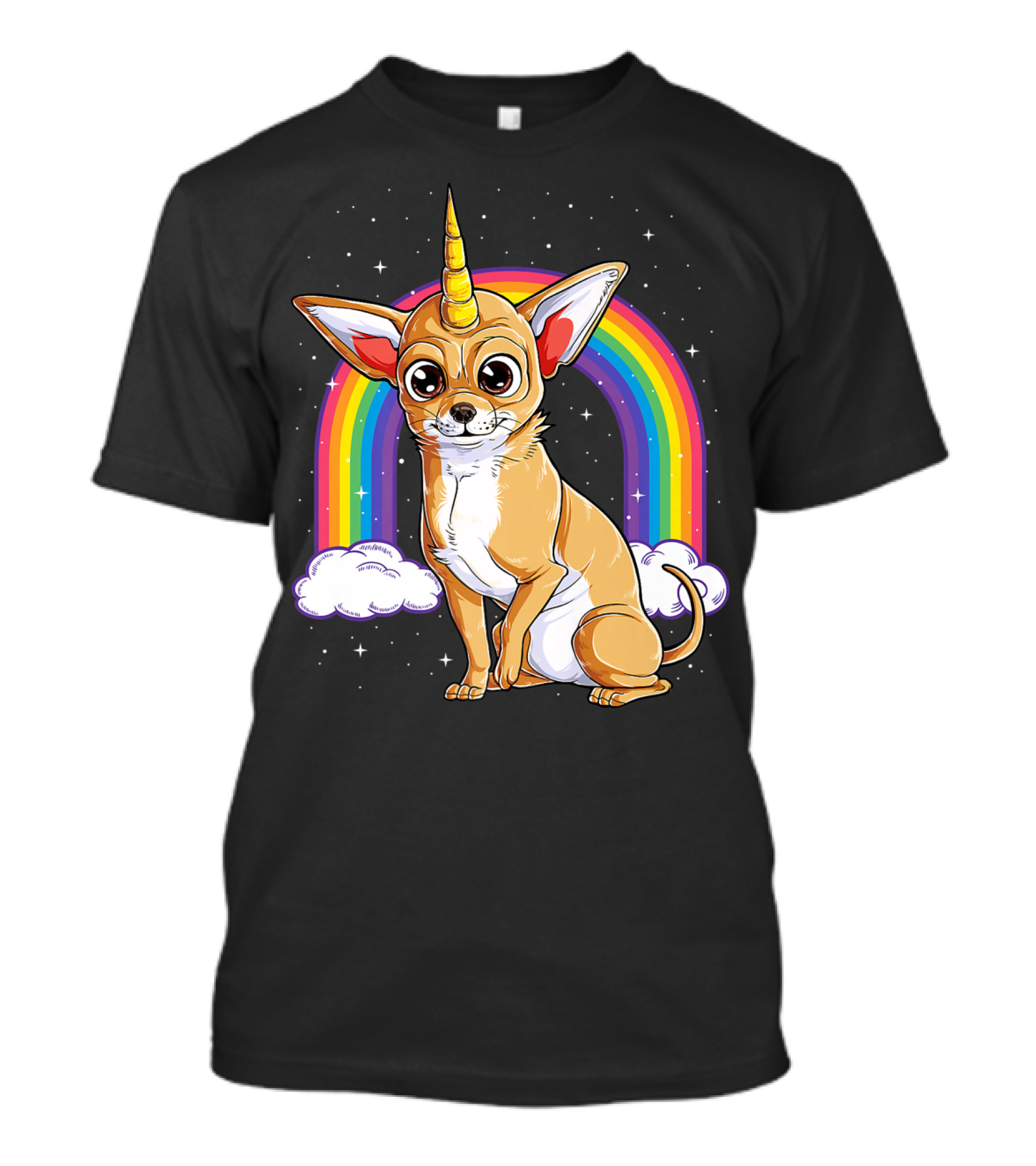 Chihuahua Unicorn Girls Space Galaxy Rainbow Clouds Stars T-Shirt