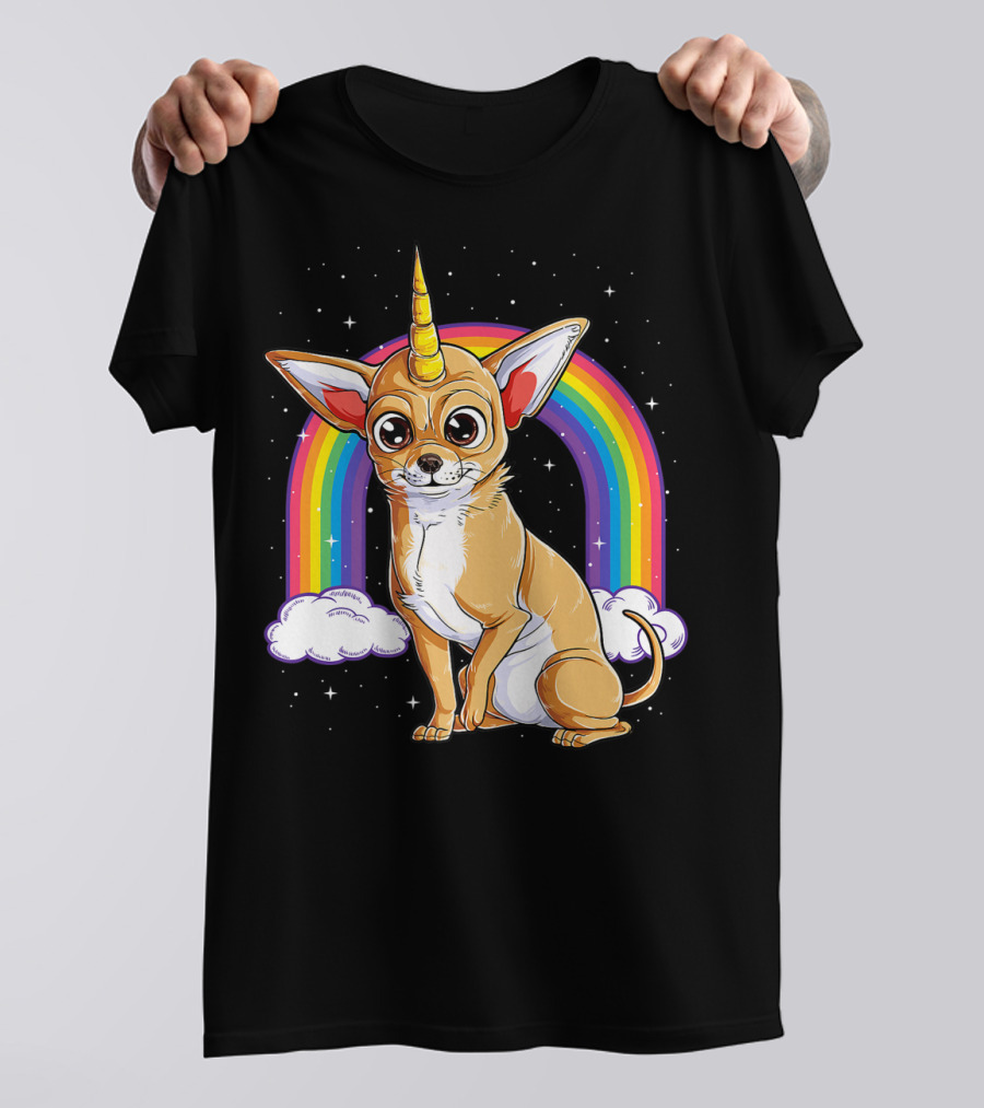 Chihuahua Unicorn Girls Space Galaxy Rainbow Clouds Stars T-Shirt