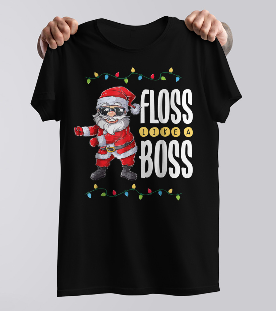 Christmas Floss Like A Boss Santa Dancing With Lights T-Shirt