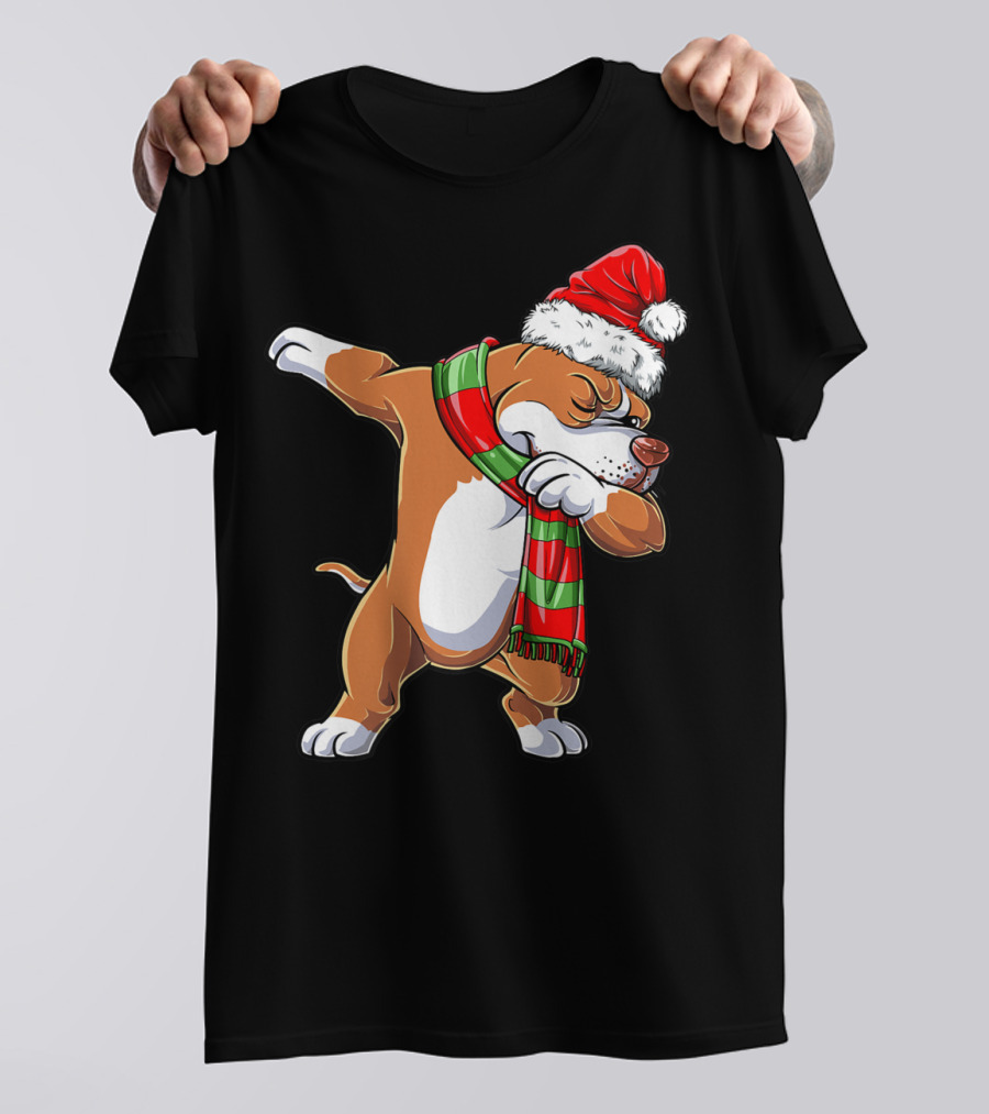 Christmas Boys Dabbing Pit Bull Santa Hat Scarf T-Shirt