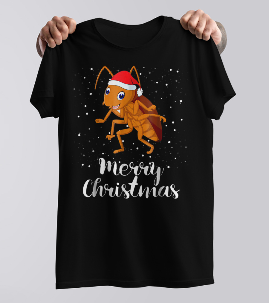 Merry Christmas Cockroach Santa Hat Matching Family Group T-Shirt
