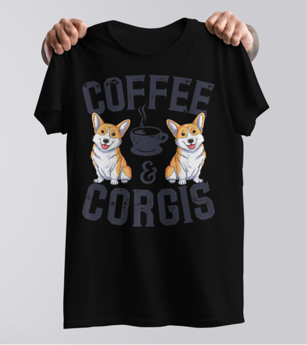 Coffee And Corgis Welsh Corgi Kids Boys Dog Cute Corgis With Coffee Cup T-Shirt