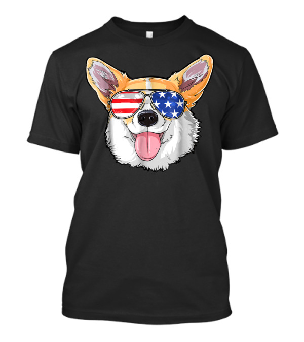Corgi With American Flag Sunglasses Celebrating 4th Of July Dog T-Shirt