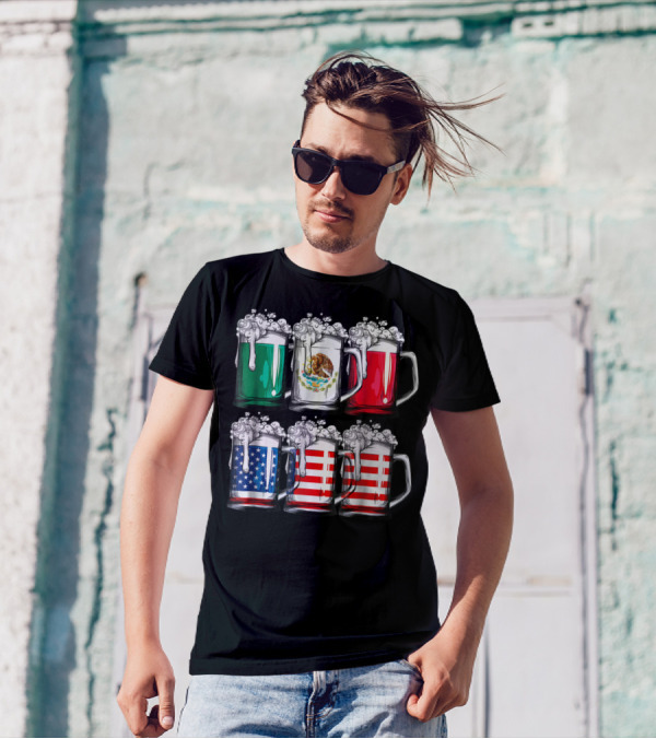 Cinco De Mayo Mexican American Flag Beer Mugs T-Shirt