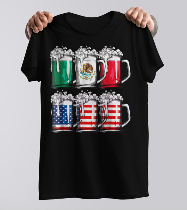 Cinco De Mayo Mexican American Flag Beer Mugs T-Shirt