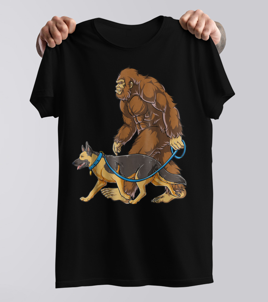 Bigfoot Walking German Shepherd T-Shirt