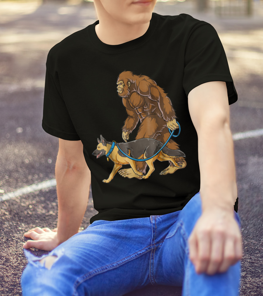 Bigfoot Walking German Shepherd T-Shirt