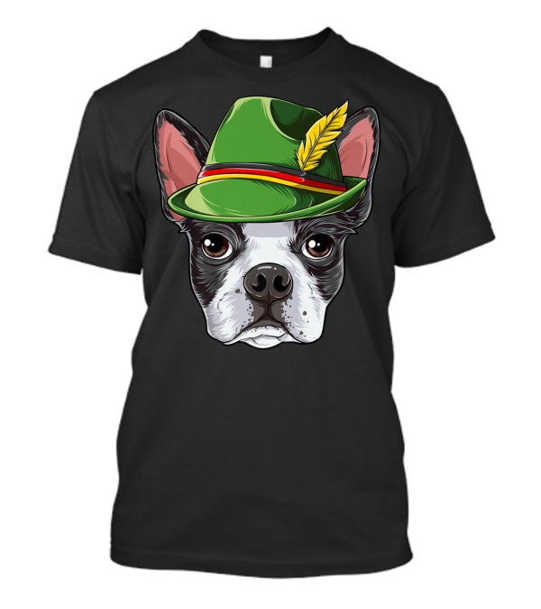 Boston Terrier Oktoberfest Lederhosen Hat With Feather T-Shirt