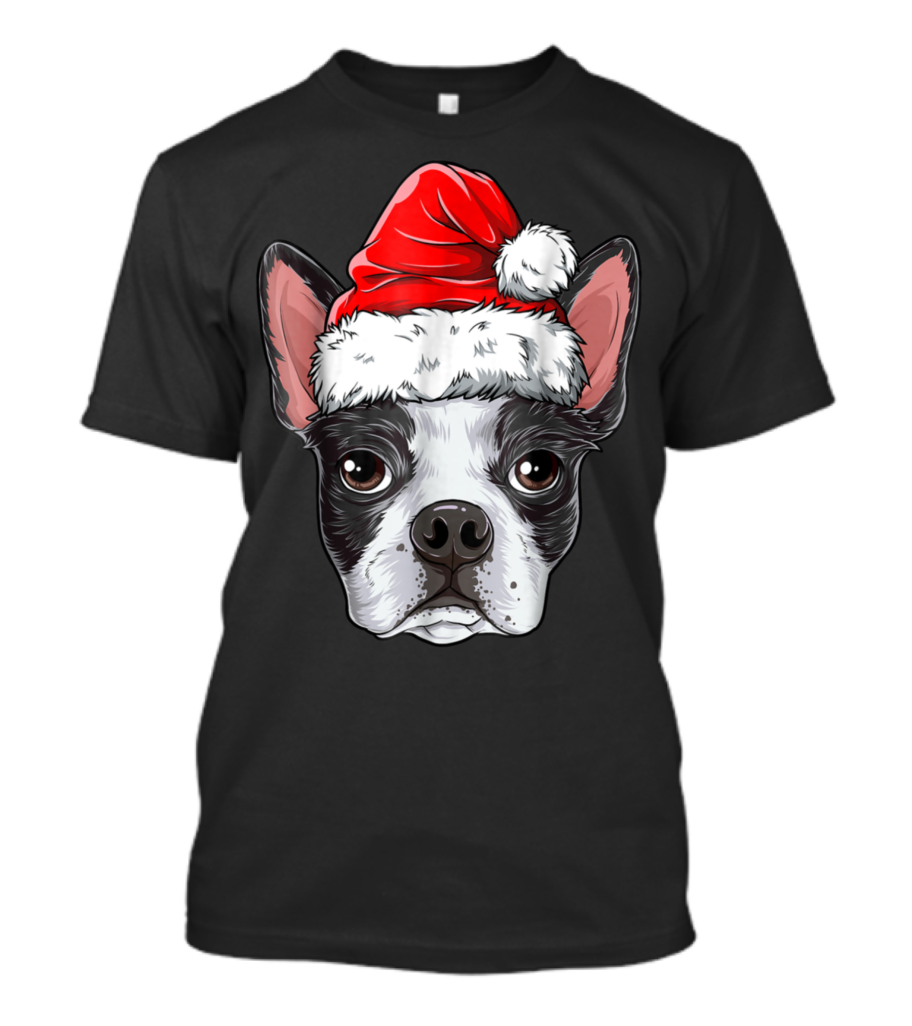 Boston Terrier Santa Hat Christmas Kids T-Shirt