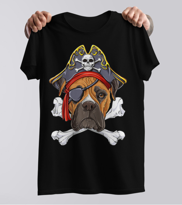 Boxer Pirate Jolly Roger Flag Skull And Crossbones Hat Eye Patch T-Shirt