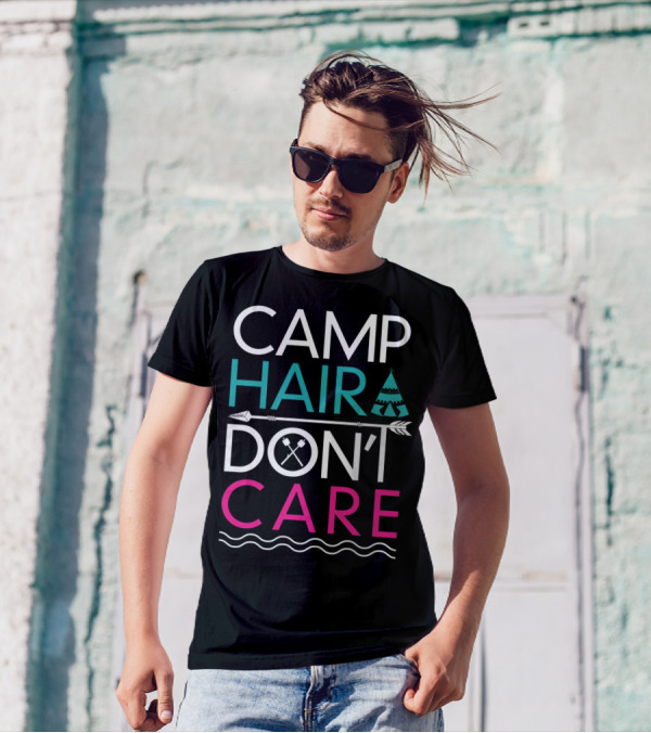 CAMP HAIR DON'T CARE Teepee Arrow Camping Camper Wavy Lines T-Shirt
