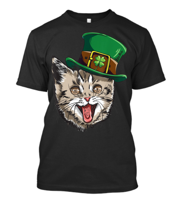 Cat Leprechaun Happy St Cattys Day Catricks Irish Kitten Charm T-Shirt