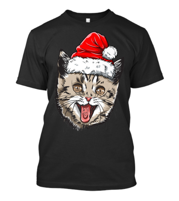 Cat With Santa Hat Christmas Kids T-Shirt