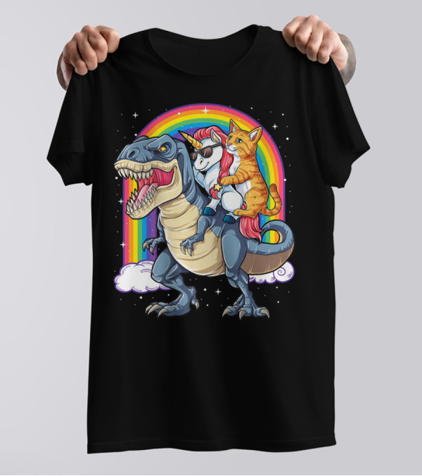 Cat Unicorn Dinosaur Rex Kitten Lover Space Rainbow T-Shirt