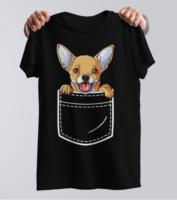Chihuahua Puppy Peeking From Front Pocket T-Shirt