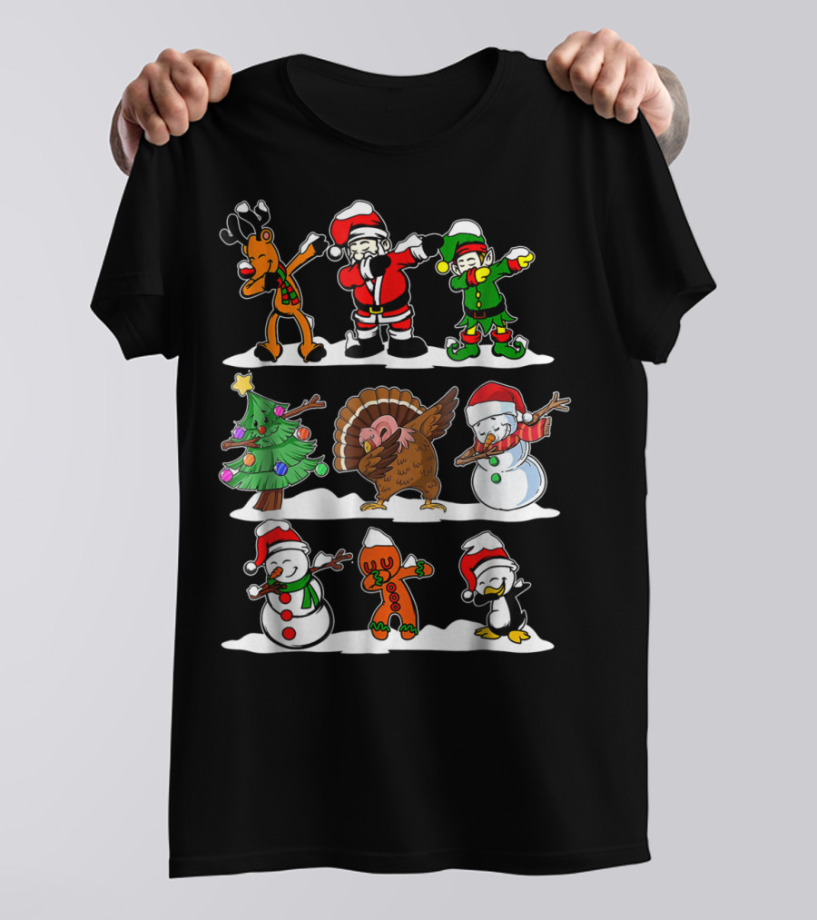 Christmas Dabbing Santa Elves Reindeer Snowmen Turkey Penguin Gingerbread Tree T-Shirt