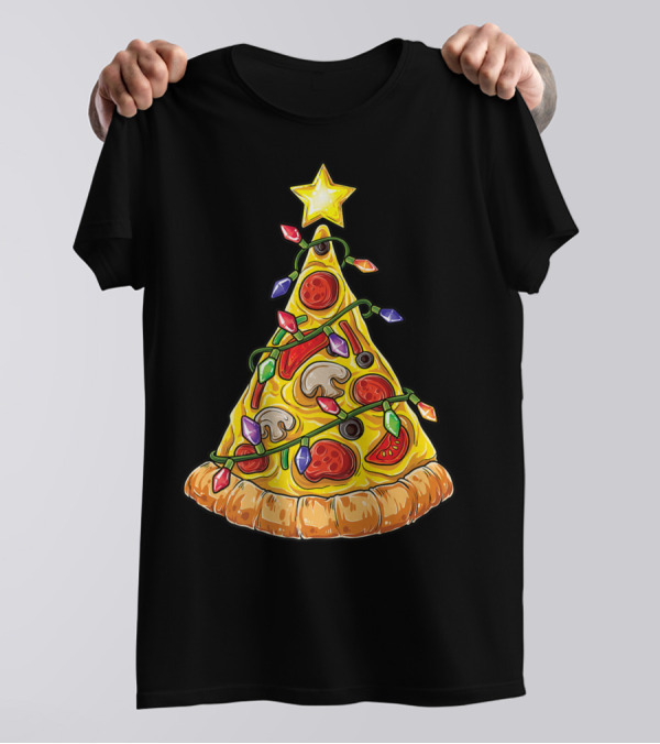 Christmas Pizza Tree With Star And Lights T-Shirt