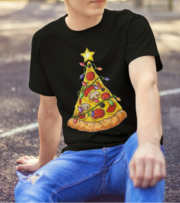 Christmas Pizza Tree With Star And Lights T-Shirt