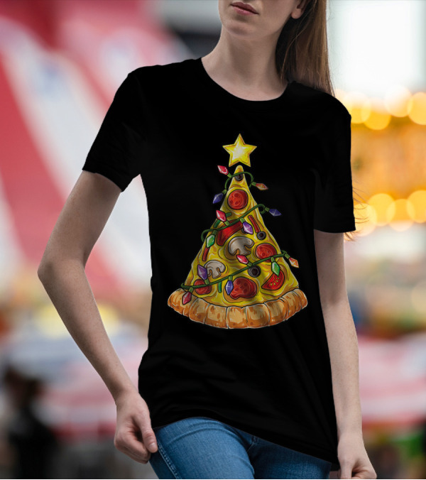Christmas Pizza Tree With Star And Lights T-Shirt