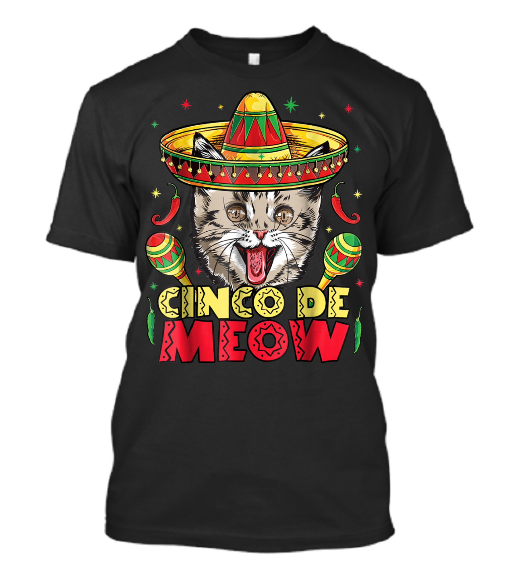 Cinco De Meow Cat Sombrero Maracas Festive Kitten T-Shirt