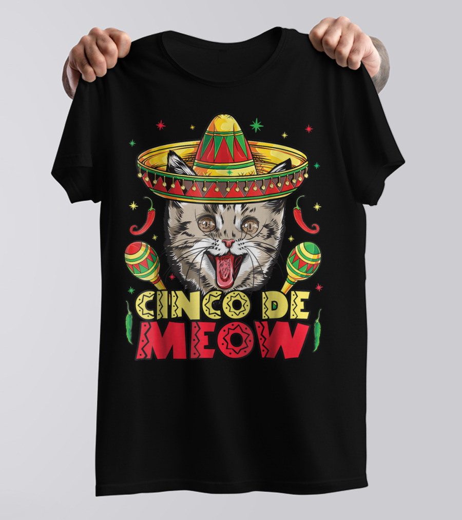 Cinco De Meow Cat Sombrero Maracas Festive Kitten T-Shirt