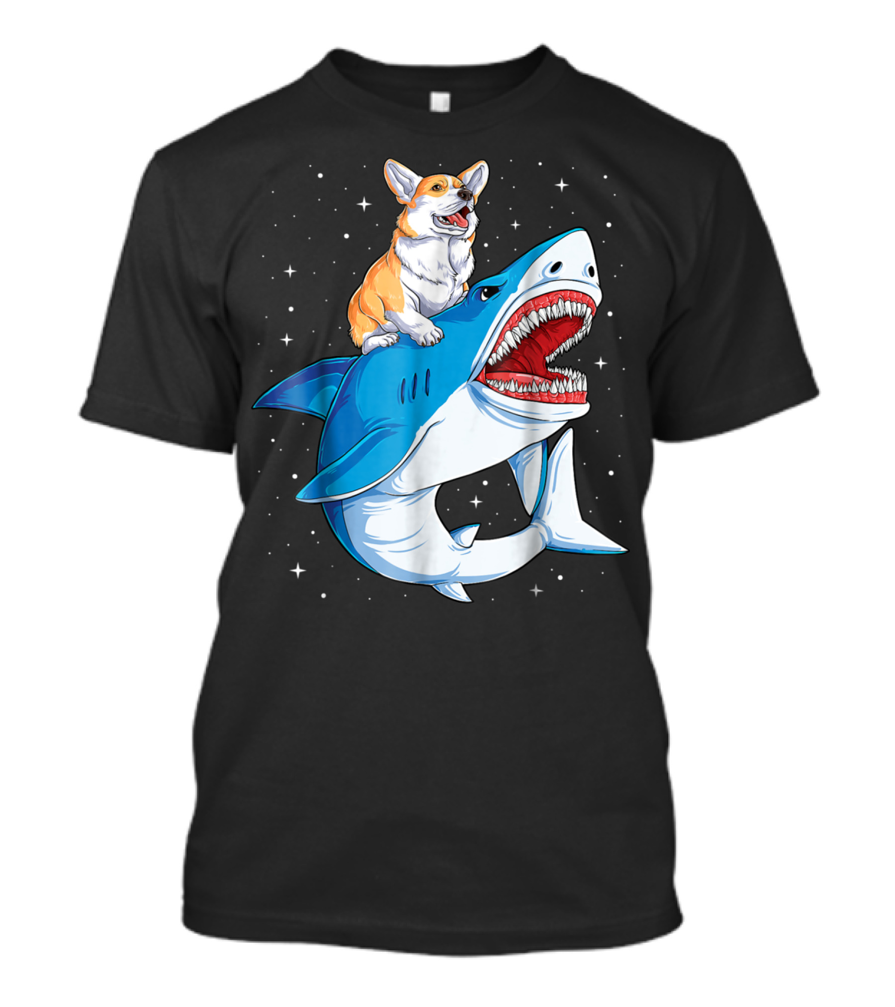 Corgi Riding Shark In Space Galaxy Jawsome T-Shirt