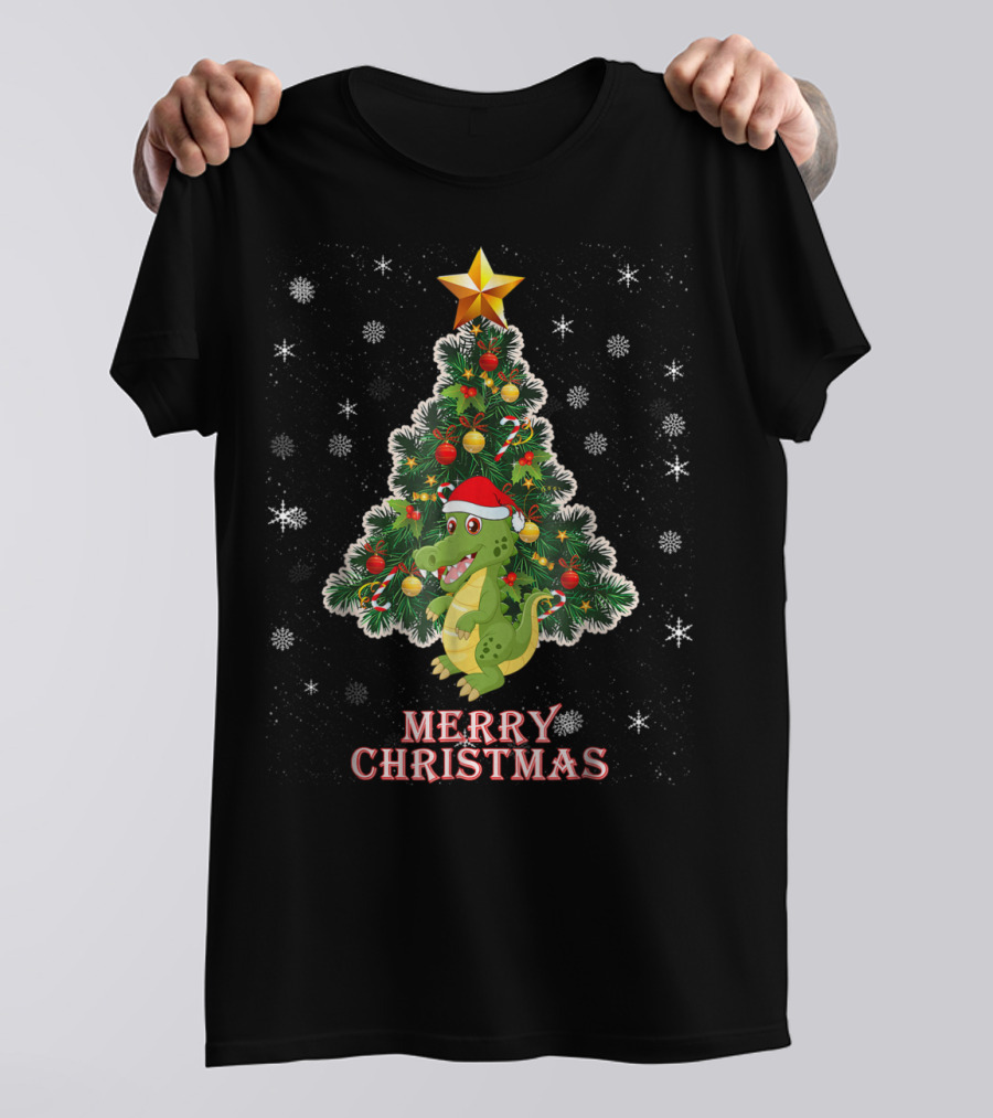 Merry Christmas Cute Xmas Crocodile Tree T-Shirt