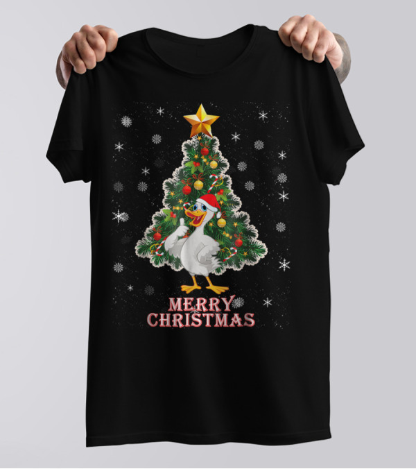 Merry Christmas Cute Xmas Goose Tree T-Shirt