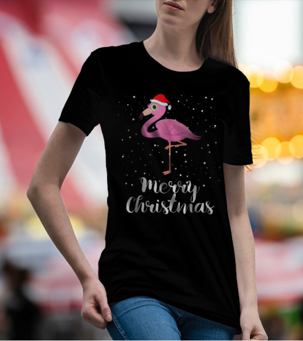 Merry Christmas Flamingo Santa Hat Family Matching Group T-Shirt
