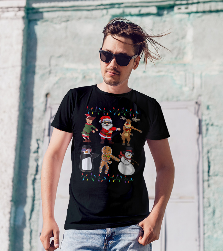 Floss Like A Boss Santa Elf Reindeer Penguin Gingerbread Snowman Christmas Lights T-Shirt