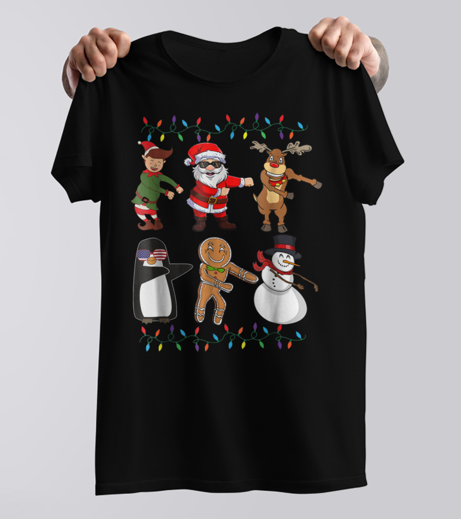 Floss Like A Boss Santa Elf Reindeer Penguin Gingerbread Snowman Christmas Lights T-Shirt