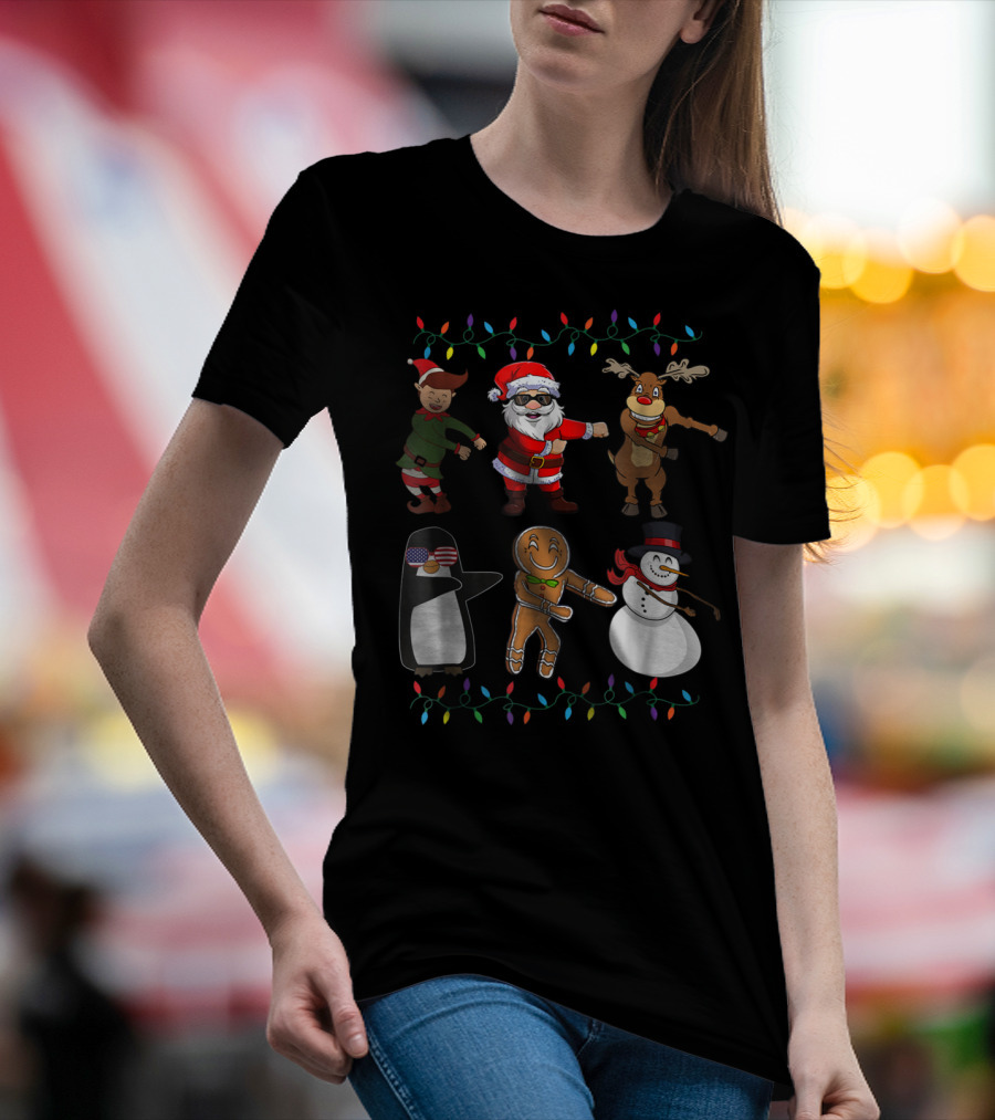 Floss Like A Boss Santa Elf Reindeer Penguin Gingerbread Snowman Christmas Lights T-Shirt