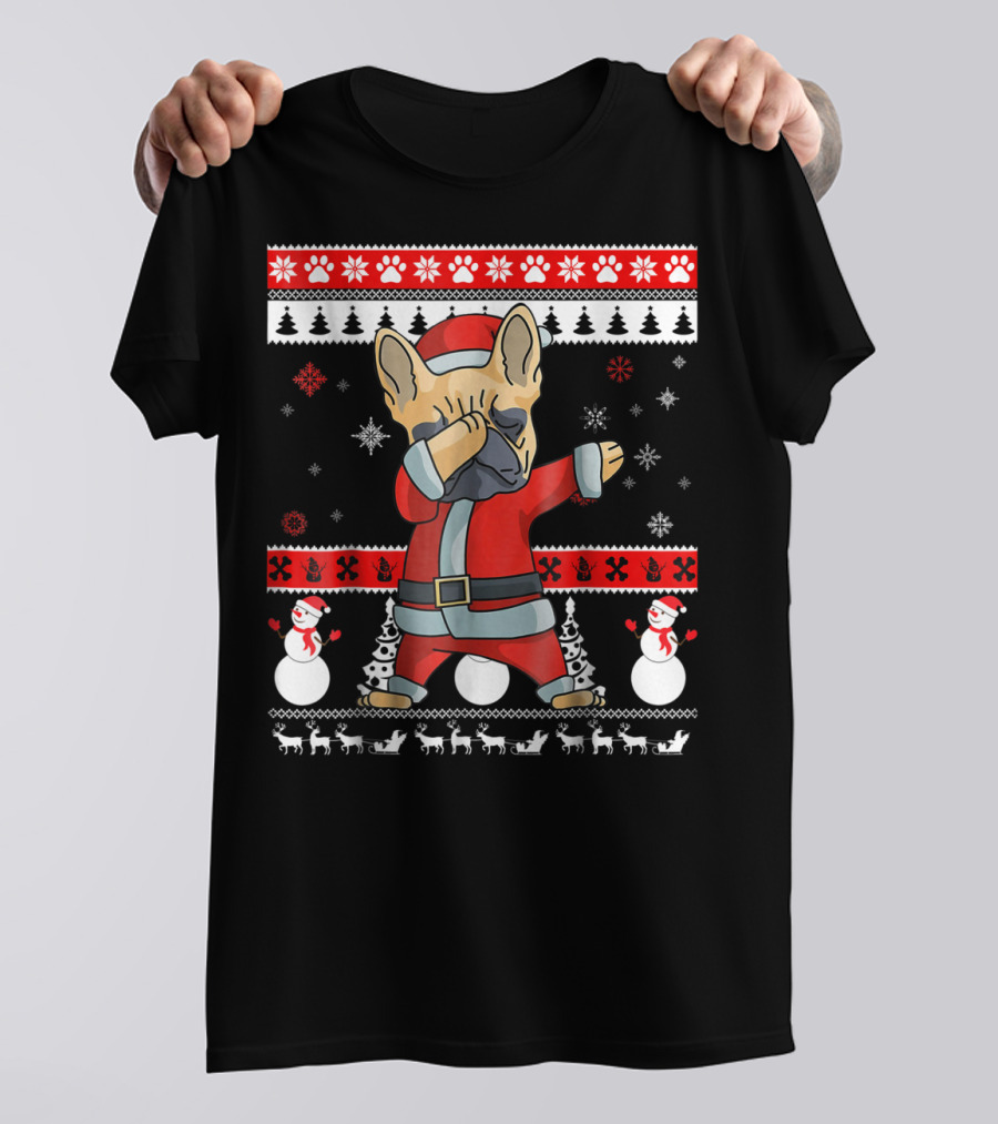 Dabbing French Bulldog Christmas Santa Ugly Sweater Snowflakes Snowmen T-Shirt