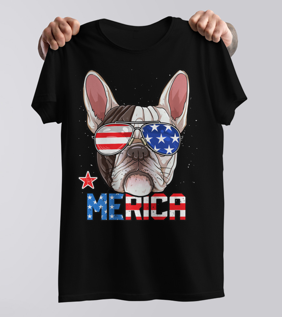 French Bulldog Merica 4th Of July Dog Patriotic Sunglasses T-Shirt