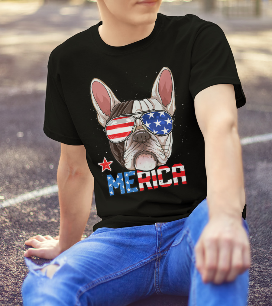 French Bulldog Merica 4th Of July Dog Patriotic Sunglasses T-Shirt