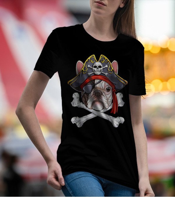 French Bulldog Pirate Jolly Roger Crossbones Skull Eyepatch T-Shirt