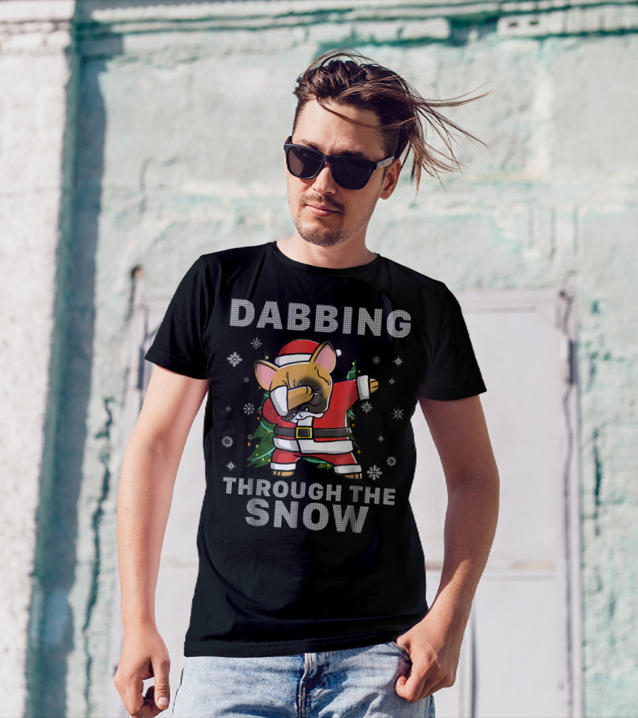 Dabbing Through The Snow French Bulldog Santa Christmas Frenchie T-Shirt