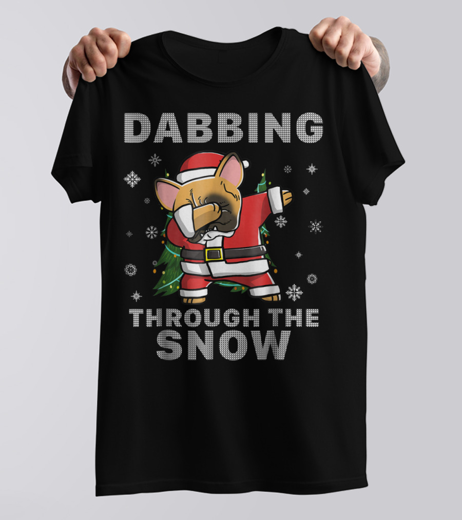 Dabbing Through The Snow French Bulldog Santa Christmas Frenchie T-Shirt